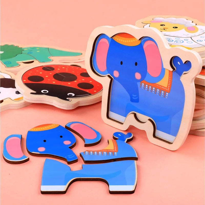 Colorful Wooden 3D Puzzle, Jigsaw Board Colorful Puzzle, Learning Toy For Children