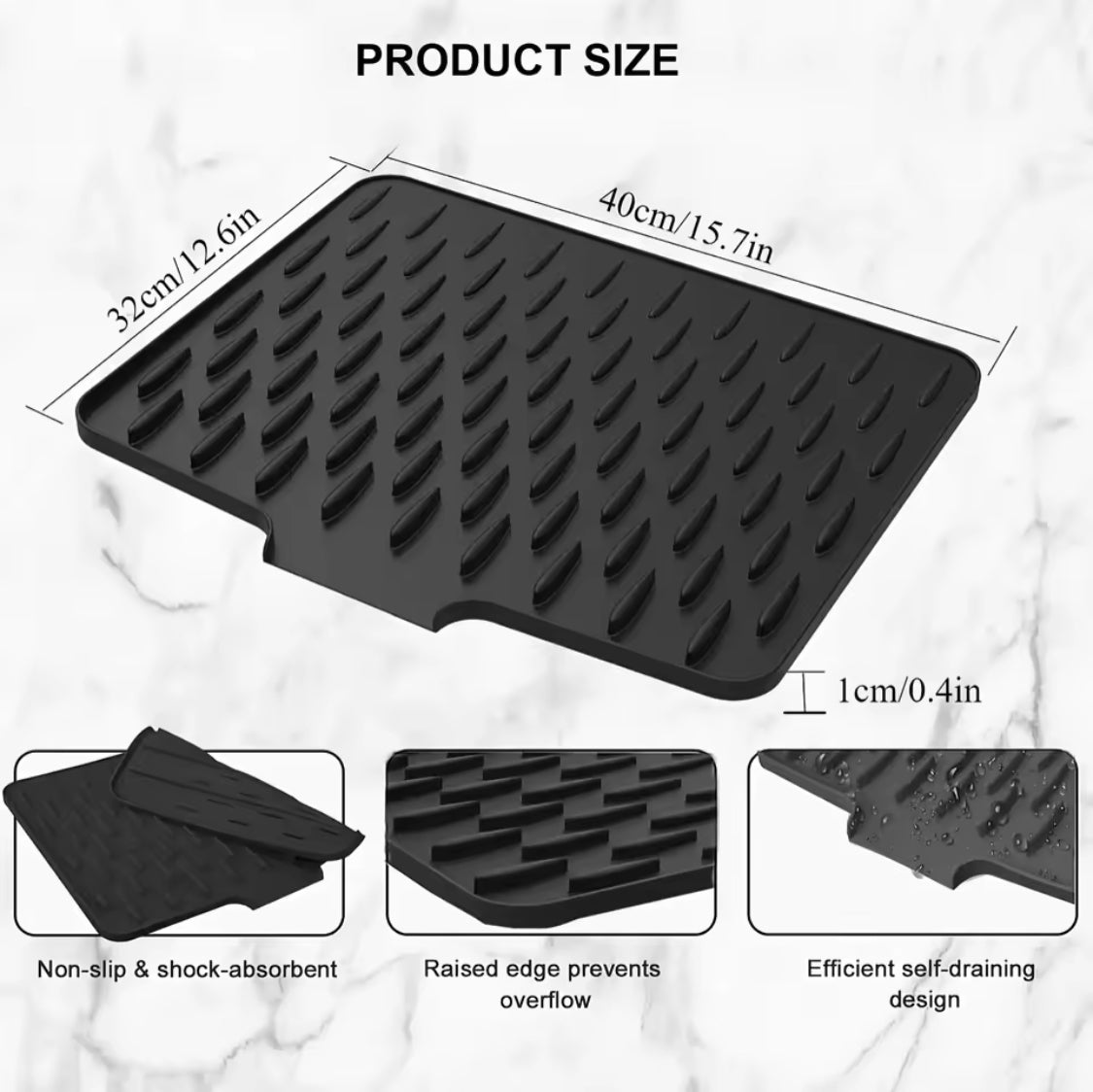 Silicone Anti Slip Kitchen Drain Matt, Waterproof Kitchen Drying Pad, Heat Resistant Silicone Drain Mat, Modern Silicone Countertop Mat