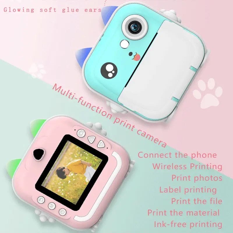 Cat Camera Printer, Children Instant Print Camera, Kids Photography Digital Photo Camera, 2-in-1 Portable Digital Camera, Pocket Printer With Thermal Paper Roll, Mini Bluetooth Photo Printer Camera