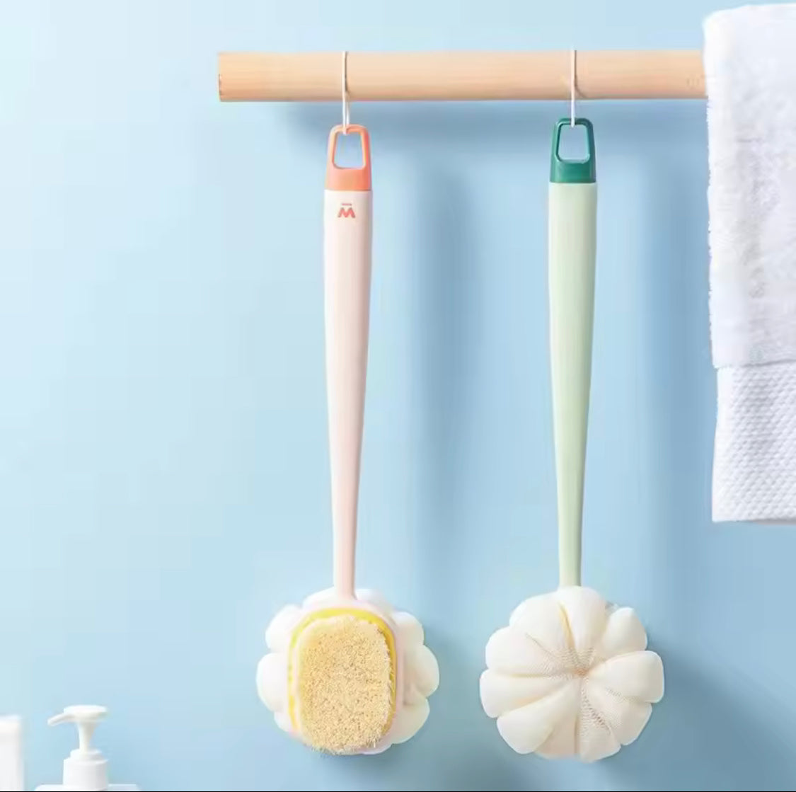 Back Body Bath Shower Sponge,  Scrubber Brushes With Handle, Exfoliating Scrub Bathroom Brush
