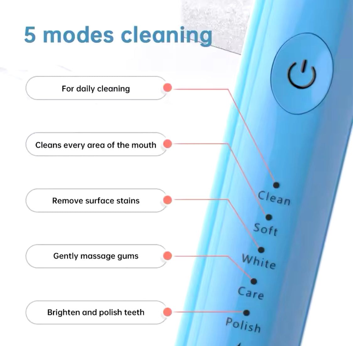 Ultrasonic Electric Toothbrush, USB Rechargeable Tooth Brush, Washable Teeth Whitening Cleaning Brush