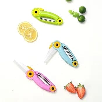 Cartoon Fruit Peeling Knife, Folding Bird Knife With Peelar, Stainless Steel Peeler, Kitchen Vegetable Fruit Cutting Peeling Knife, Multifunctional 2 In 1 Knife