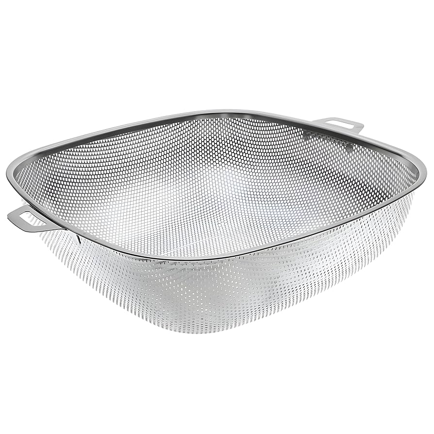 Square Shape Stainless Steel Strainer With Handle, Vegetable and Fruit Washing Strainer, Vegetable Strainer Bowl, Kitchen Steel Mesh Strainer Colander