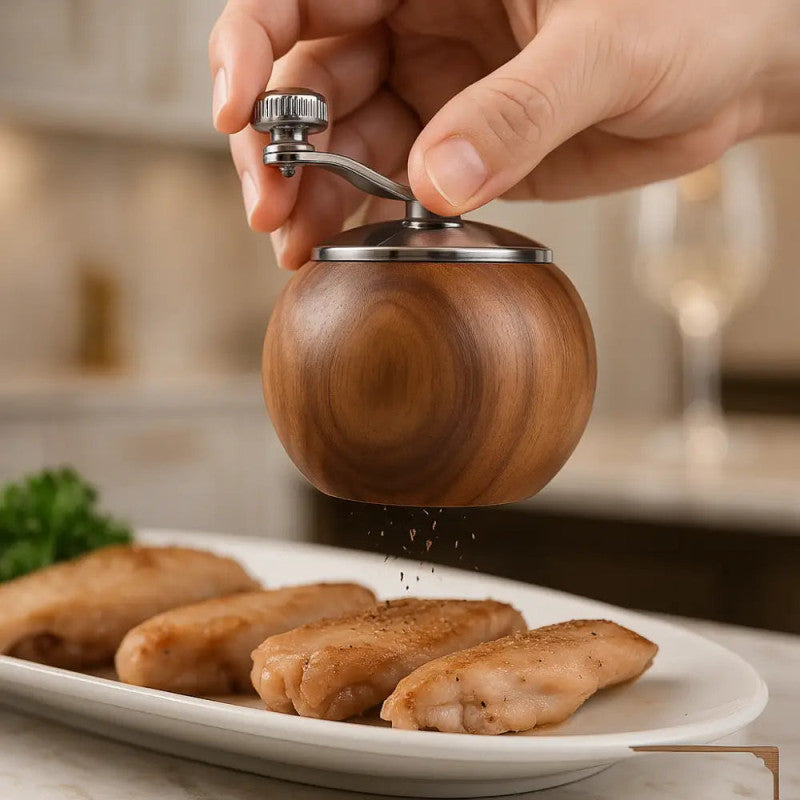 Solid Wood Pepper Grinder, Mini Ceramic Salt And Pepper Mill, Hand Operated Wooden Spice Grinder