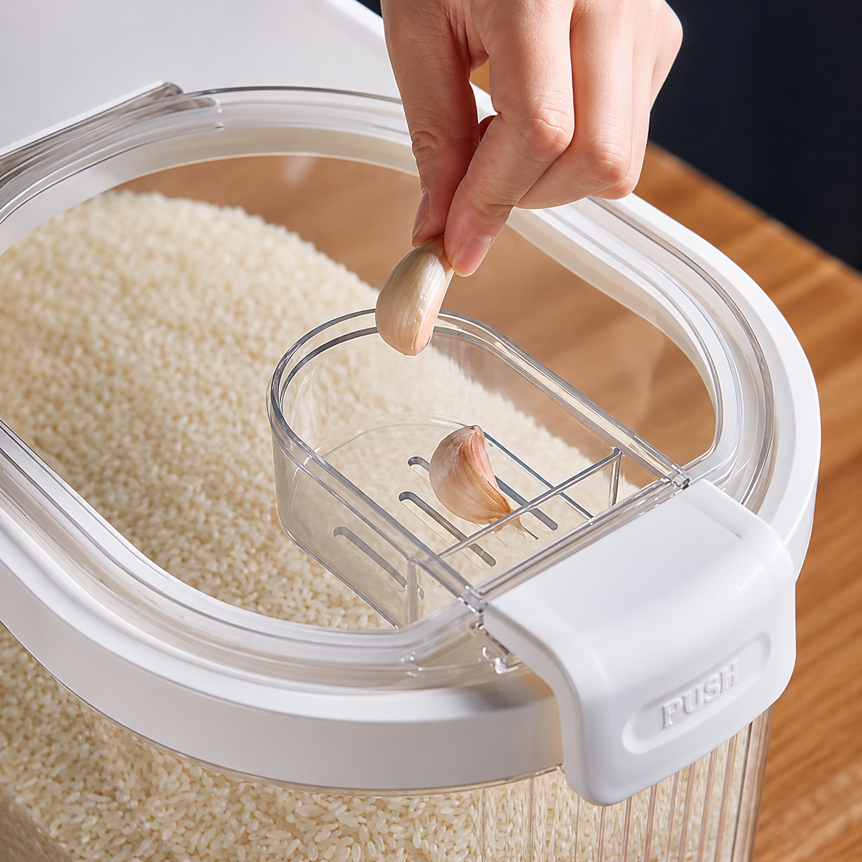 Smart Rice Storage Container, Modern Rice Organizer Container, Rice Dispenser With Measuring Cup, Food Grade Rice Storage Bin