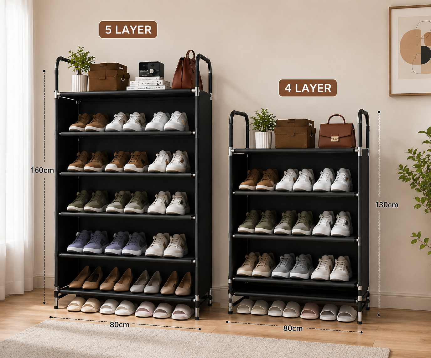 Dustproof Shoe Organizer Shelf with Sliding Curtain Door, Multi Tier Shoe Storage Cabinet, Space Saving Shoe Shelf, Dustproof Shoe Rack Organizer with Side Cover