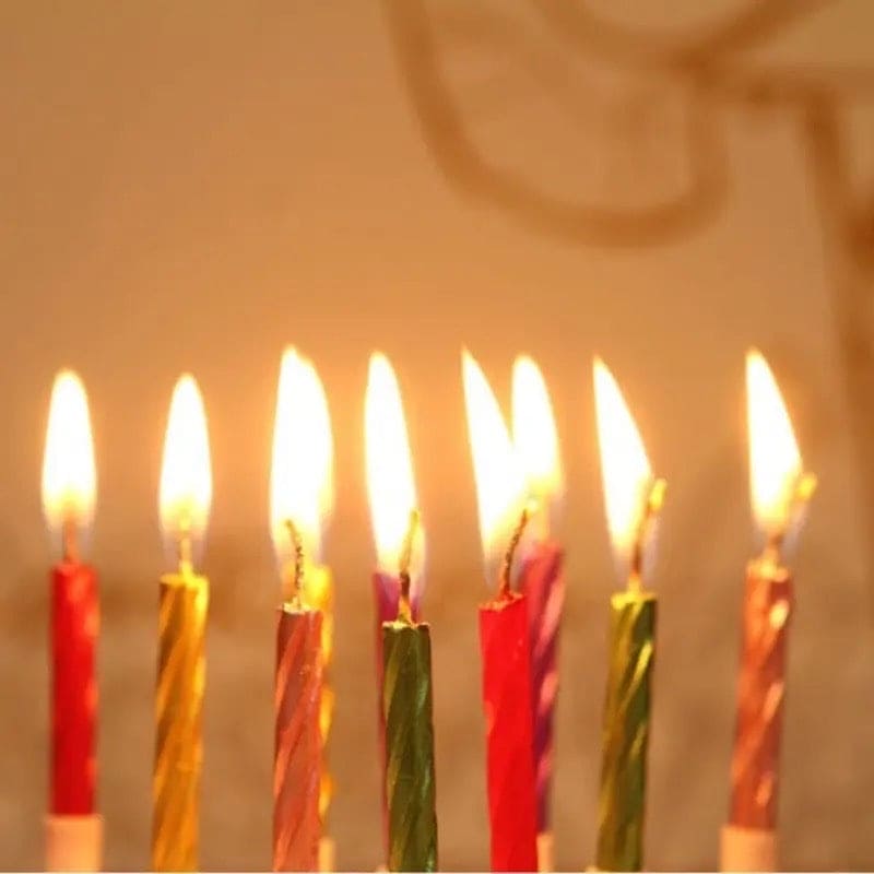 Set Of 8 Thread Color Birthday Candles With Candles, Cake Candle With Holder, Party Supplies Short Thin Metallic Color Candles