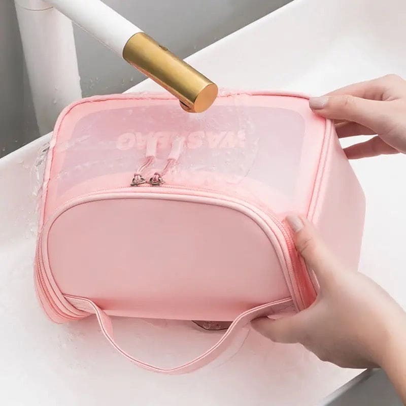 Clamshell Makeup Travel Bag, Washday Beauty Bag, Portable Transparent Makeup Bag, Female Shower Wash Bag, Multipurpose Women Cosmetic Bag, PVC Waterproof Handbags, Travel Toiletry Washbag With Zipper