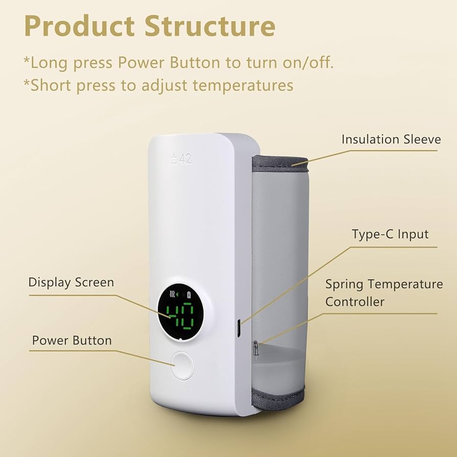 Portable Feeder Warmer, Rechargeable Bottle Warmer For Travel, Portable Milk Warmer With Super Fast Charging, Feeder Warmer