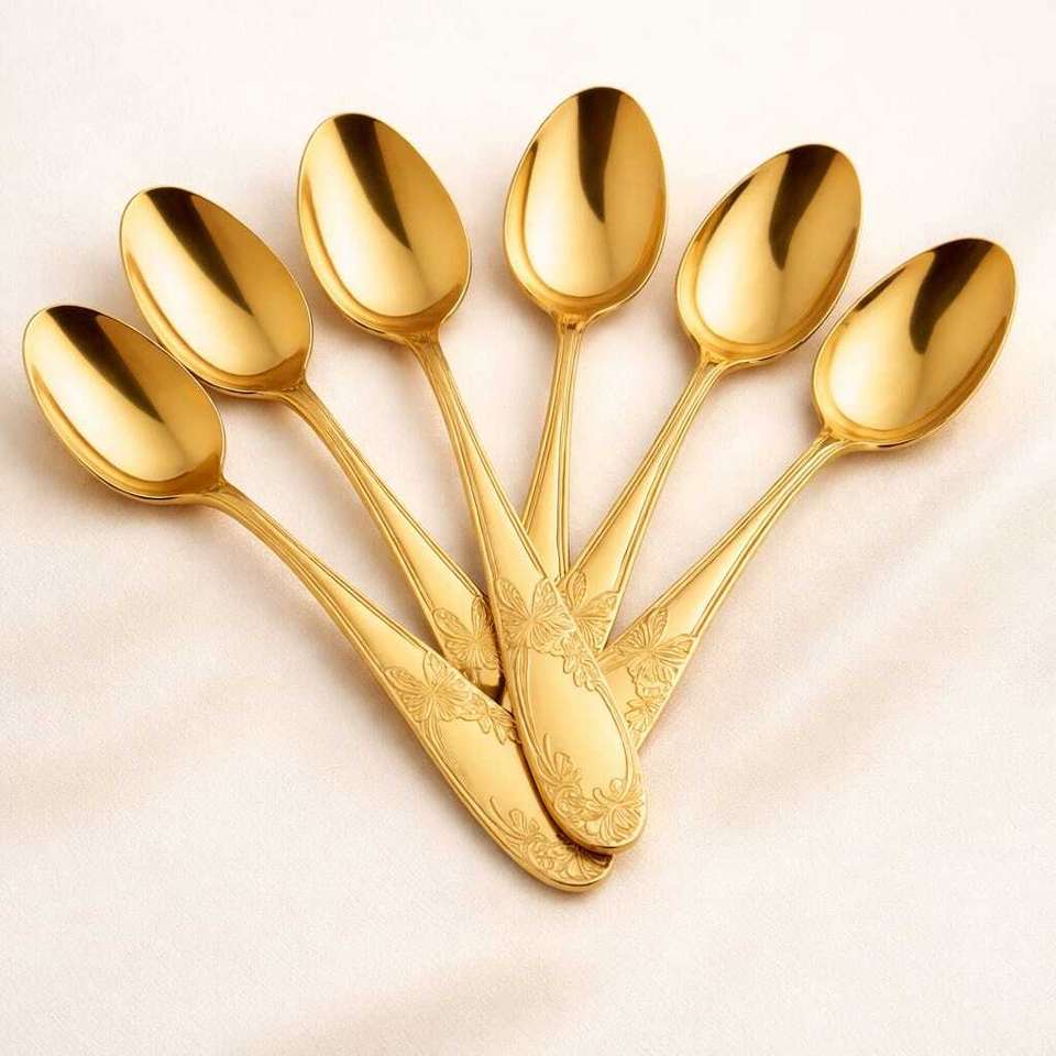 4pcs Elegant Gold Tableware Spoon Set, Stainless Steel Table Spoon, Kitchen Accessories