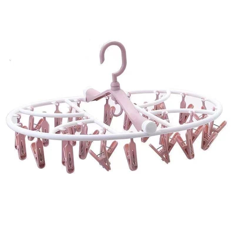 Foldable Cloth Hanger, Multi Clip Socks Drying Rack, 20/32 Windproof Plastic Drying Rack, Dormitory Balcony Clothes Hanger, Artifacts Drying Hooks, Multifunctional Laundry Rack