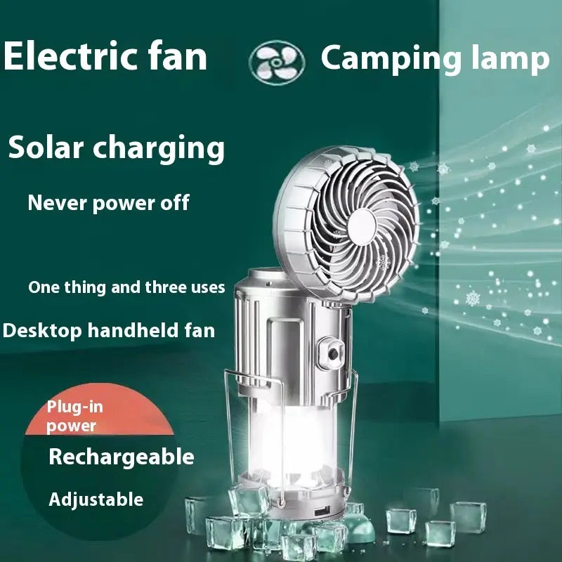 Multifunctional Camping Fan Light, Portable Hanging Tent Fan Light, Electric Fan Solar Powered Camping Fan with LED Lantern, Handheld Foldable Rechargeable Lamp