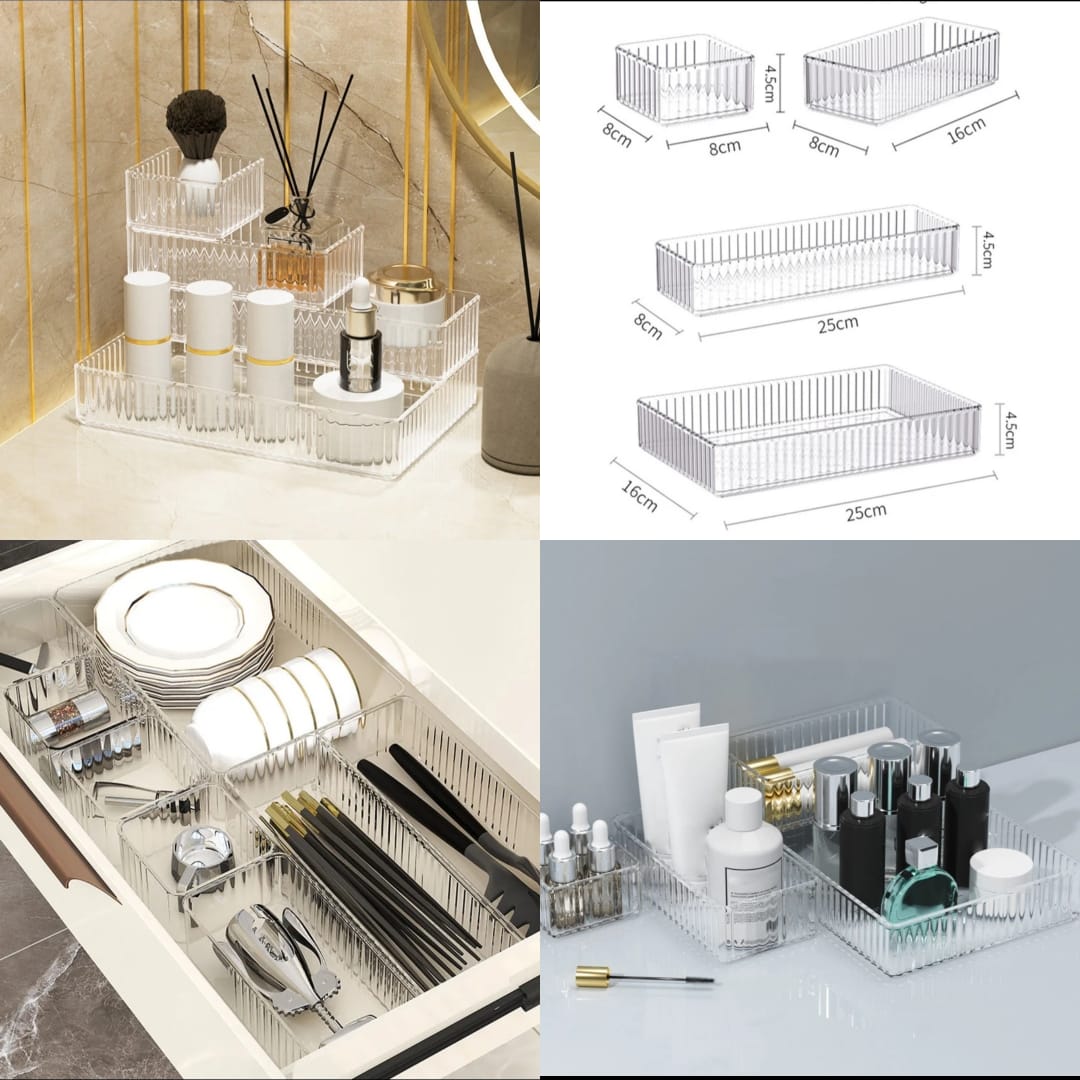 4pcs Acrylic Desk Drawer Organizers Set, Bathroom Storage Makeup Organizer, Transparent Storage Box