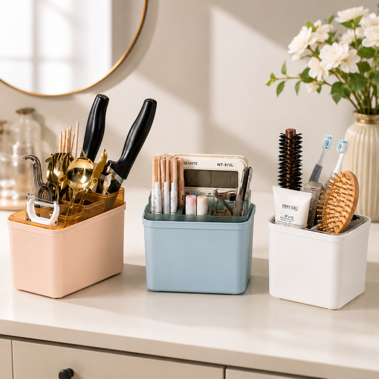 Multi Purpose Desktop Organizer, Kitchen Counter Organizer, Multi Compartment Organizer, Portable Storage Organizer, Kitchen Utensil Box