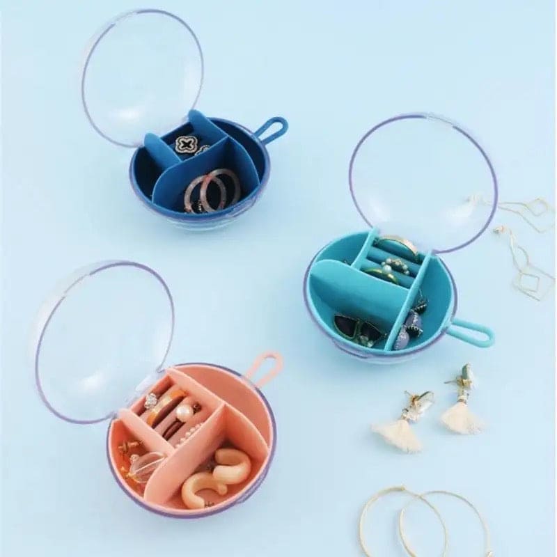 Circular Jewellery Box, Mini Round Shape Jewelry Organizer, Necklace Earrings Rings Holder, Transparent Round Travel Jewelry Box, Multi Grid Storage Case for Earrings Rings