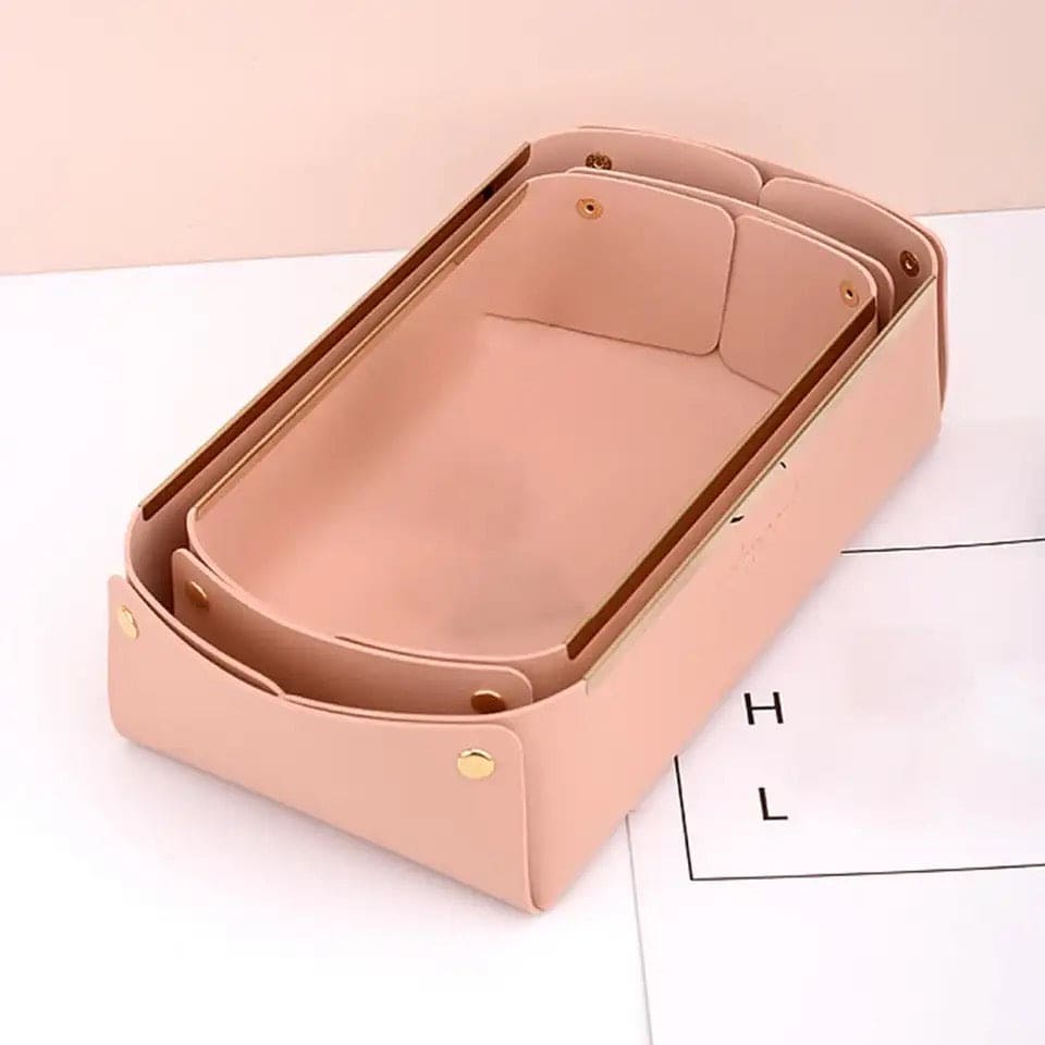Folding Jewellery Tray, Sundries  Storage Tray, Collapsible Faux Leather Large Capacity Sundries Organizer Box, Nordic Style Leather Organizer, Rectangle Desktop Organizer Box, Multipurpose Catchall Tray for Key Jewelry, Desk Dresser Top Organizer