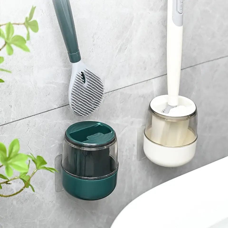 Soap Dispensing Toilet Brush With Holder, Silicone Long Handled Cleaning Brush, Wc Toilet Brushes Bathroom Accessories, Silicon Wall Hanging Toilet Brush With Bracket