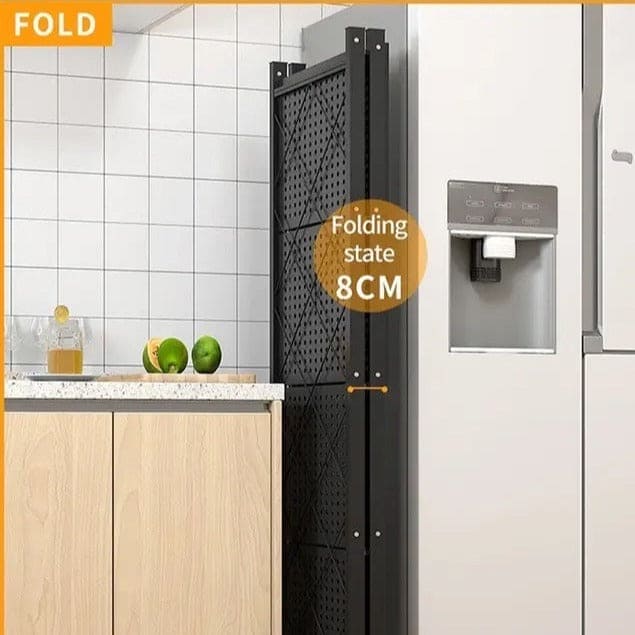 3 Layer Foldable Mobile Wheels Storage Cart, Large Iron Multifunctional Living Room Rack, Multilayer Bookshelf Display Kitchen Storage Rack, Metal Shelving Units Storage Racks with Lockable Wheels, Kitchen Home Space Saving Organizer