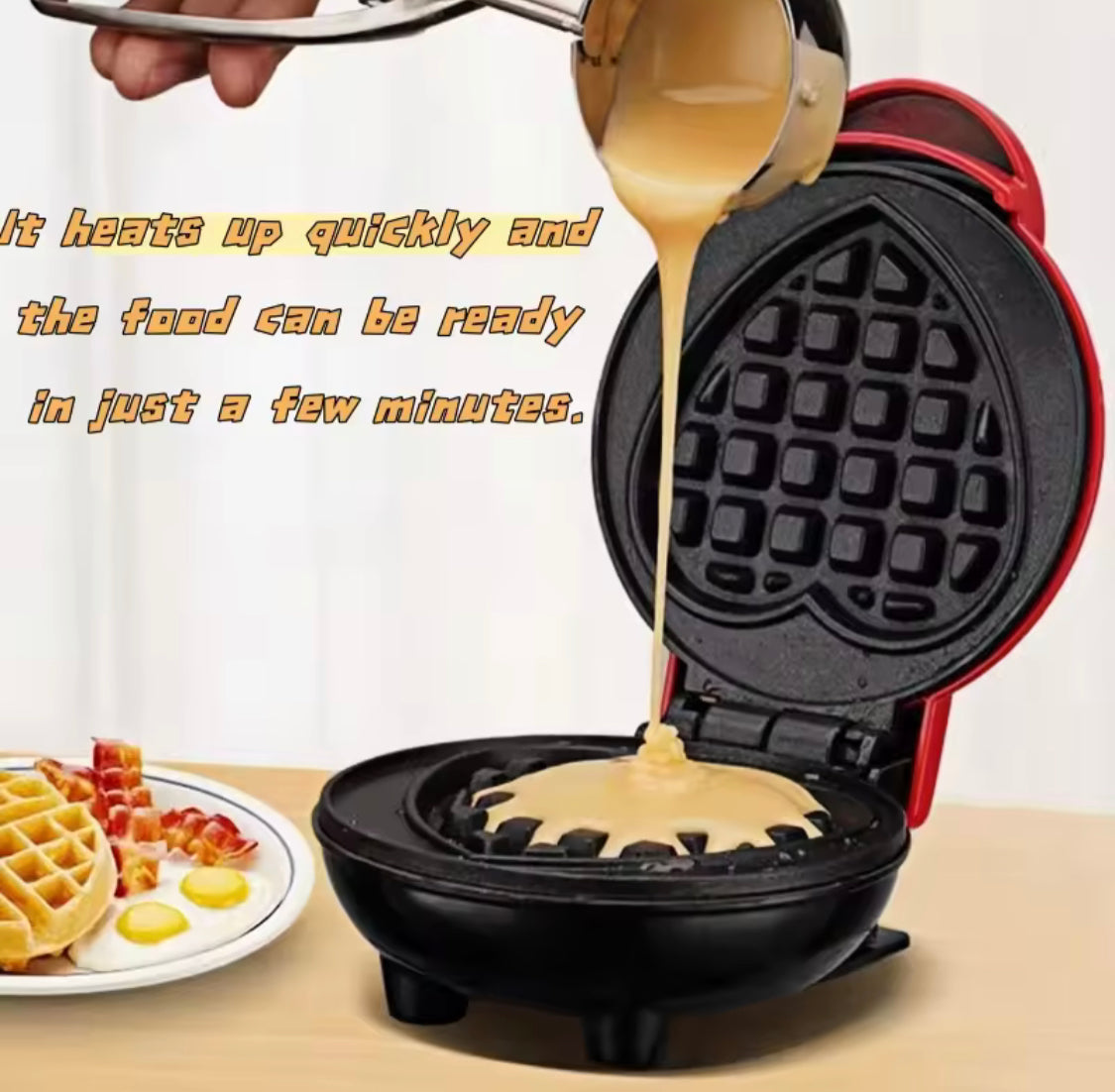 Mini Mighty Waffle Maker, Electric Waffles Maker Machine, Breakfast Dessert Baking Machine, Portable Non Stick Waffles Maker, Calf Crossing Foldable Waffle Pancake Maker, Electric Cake Maker For Pancakes Cookies Non Stick Coating
