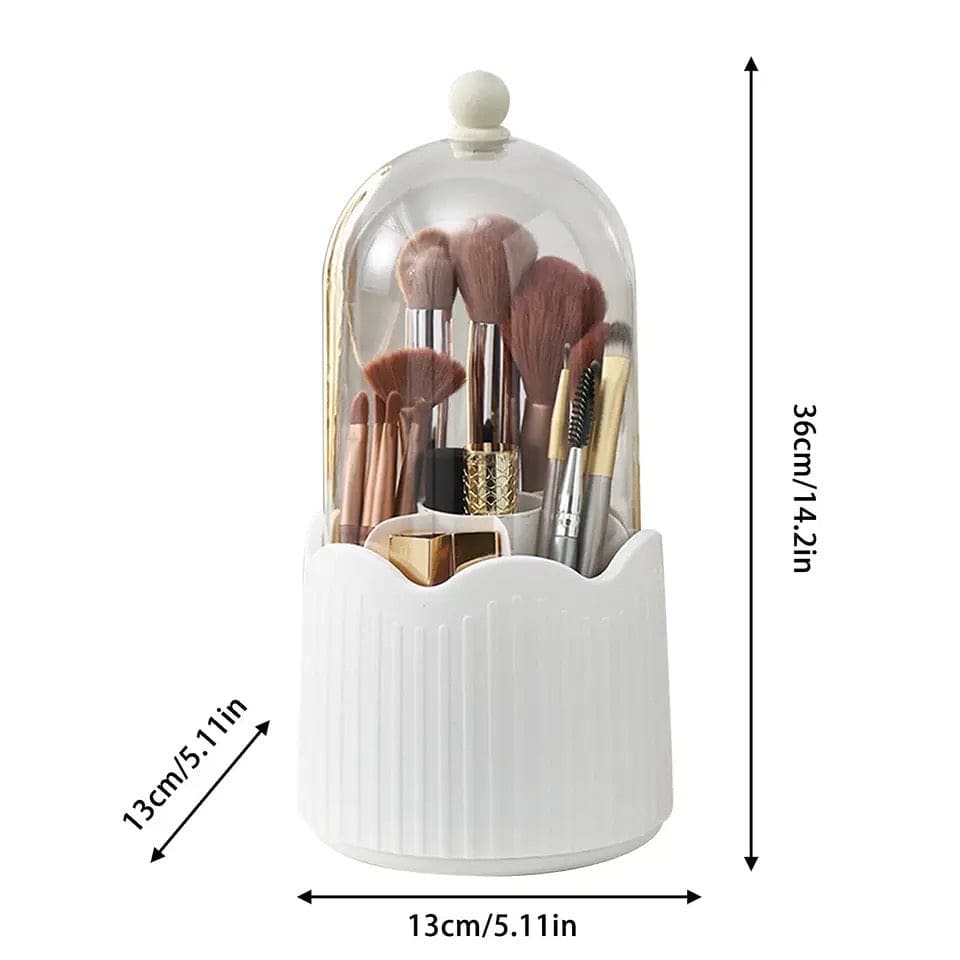 Wave Makeup Brush Organizer, Starry 360° Rotating Makeup Organizer, Cosmetic Organizer Bucket with Visible Cover, Desktop Makeup Brush Storage Bucket, Multifunctional Desktop Stationary Organizer, Dustproof Rotating Makeup Brush Holder