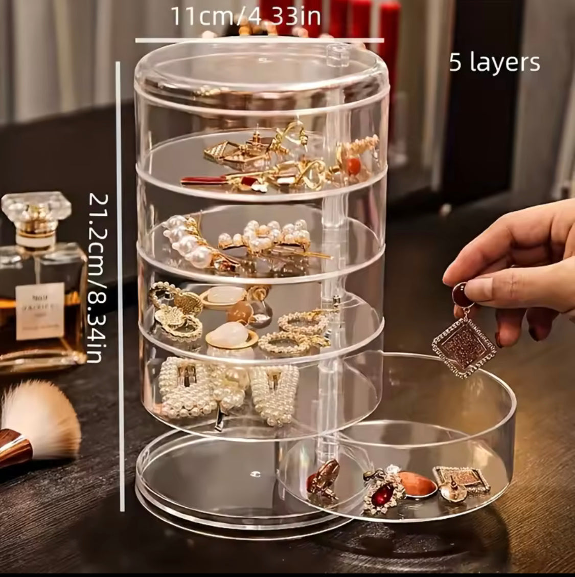 Acrylic Transparent Rotating Jewellery Box, 5 Layers Round Shape Jewellery Organizer, Multilayer Rotating Jewelry Box,