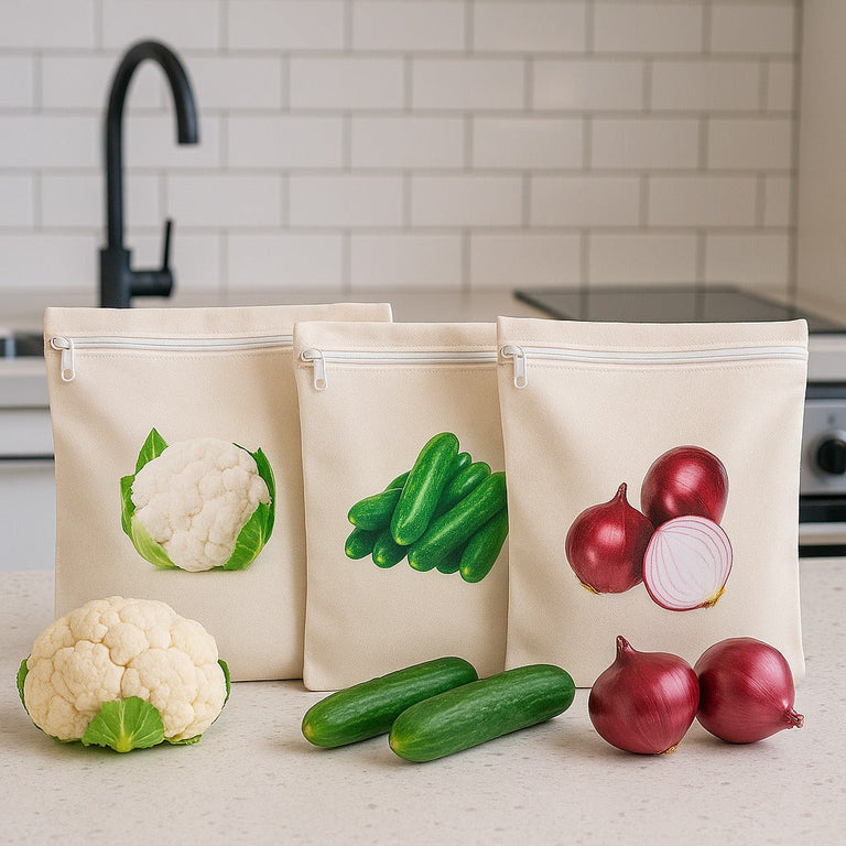 Set of 4 Reusable Vegetable Storage Bag, Food Keeper Bags With Zipper, Smart Veggies Storage Bags, Vegetable Storage Pouches