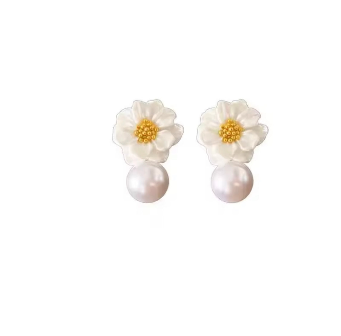 Elegant Pearl Flower Earrings, White Flower Stud Earrings, White Flower Pearl Earrings, Girl Women Ear Jewellery Accessories