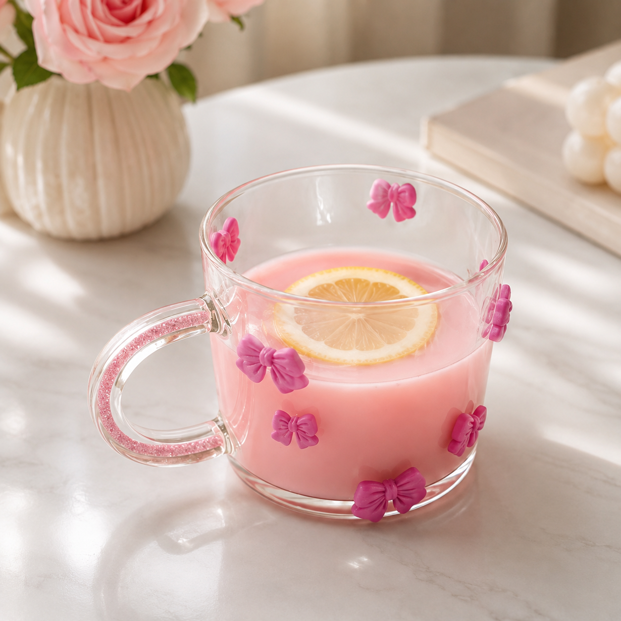 Cute 3D Bow Design Glass Cup, Aesthetic Bow Transparent Glass Mug, Elegant Coffee And Tea Cup, Adorable Bow Coffee glass Mug