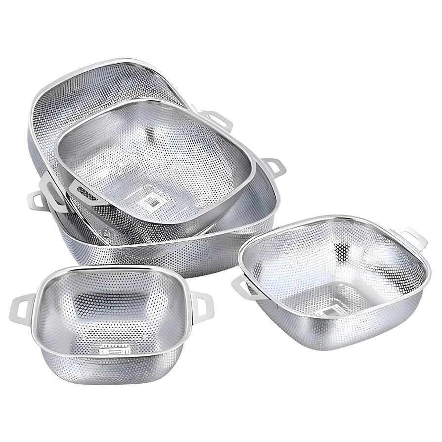 Square Shape Stainless Steel Strainer With Handle, Vegetable and Fruit Washing Strainer, Vegetable Strainer Bowl, Kitchen Steel Mesh Strainer Colander