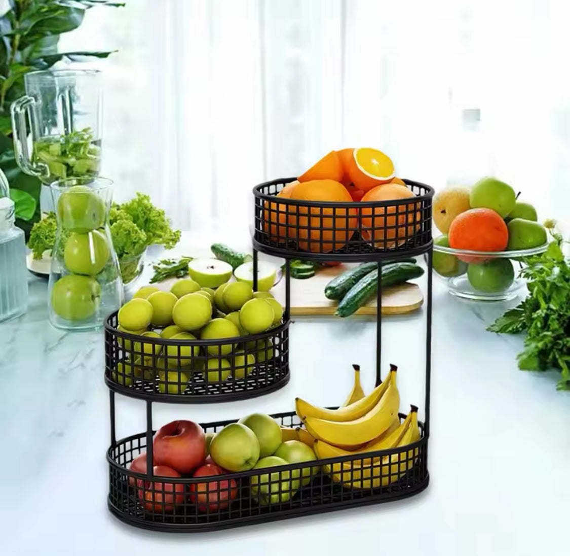 3-Tier Metal Fruit Basket, Countertop Fruit Basket, Iron Net Design Vegetable Basket, Bathroom Vanity Basket, Bathroom Towel Basket