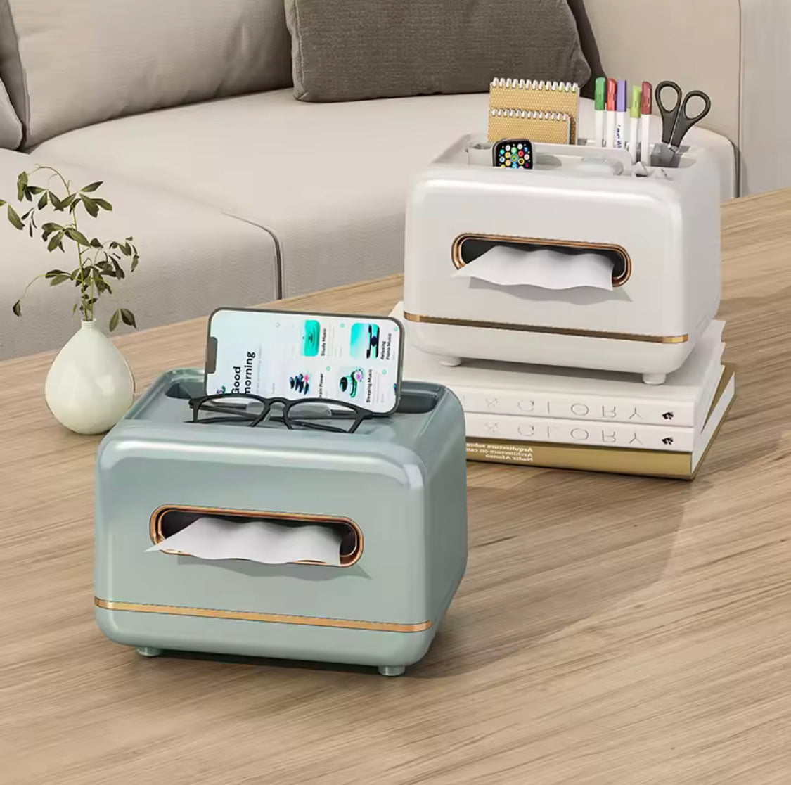 Elegant Tissue Box With Magnetic Opening, Multifunctional Tissue Holder, Large Capacity Tissue Dispenser And Phone Stand