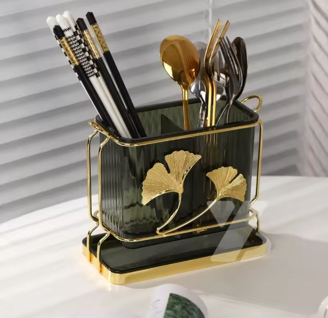 Acrylic Cutlery Holder With Drain Plate, Double Barrel Chopsticks Storage Holder, Kitchen Cutlery Storage Rack