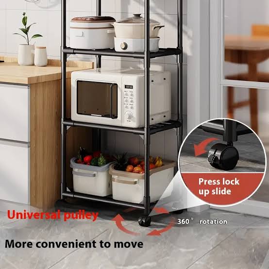 Multi Purpose 5 Tier Storage Shelf with Wheels, Multifunctional Utility Storage Rack, Multi Layers Microwave Oven And Kitchen Organizer