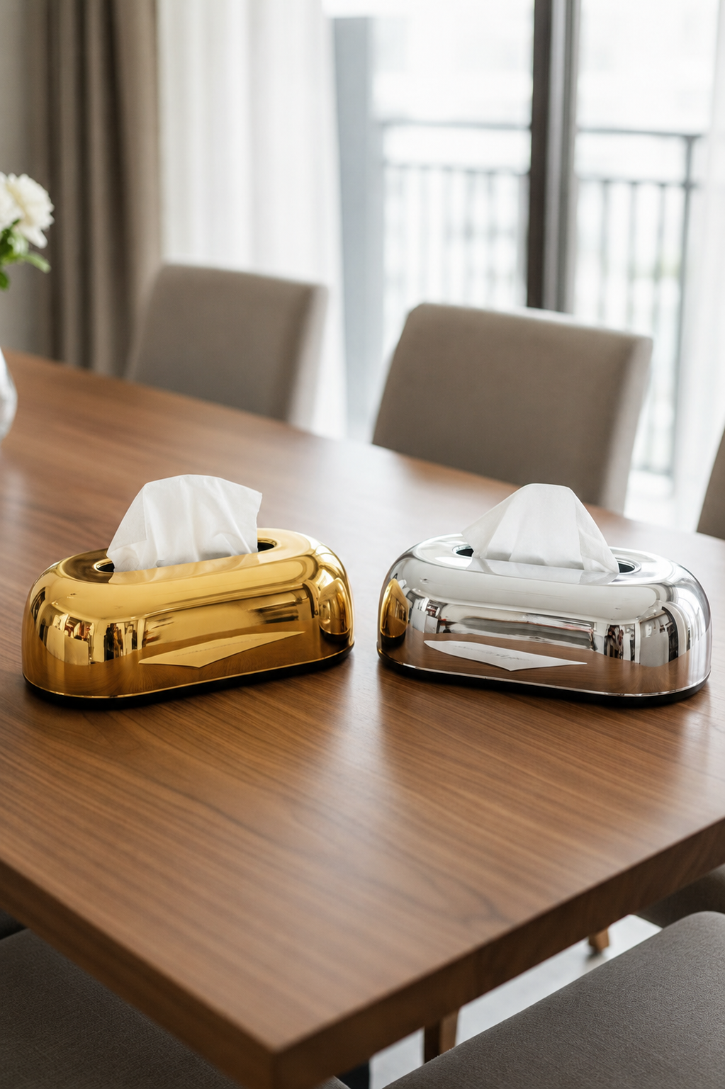 Luxury Chrome Tissue Box, Napkin Dispenser Container, Desktop Tissue Holder