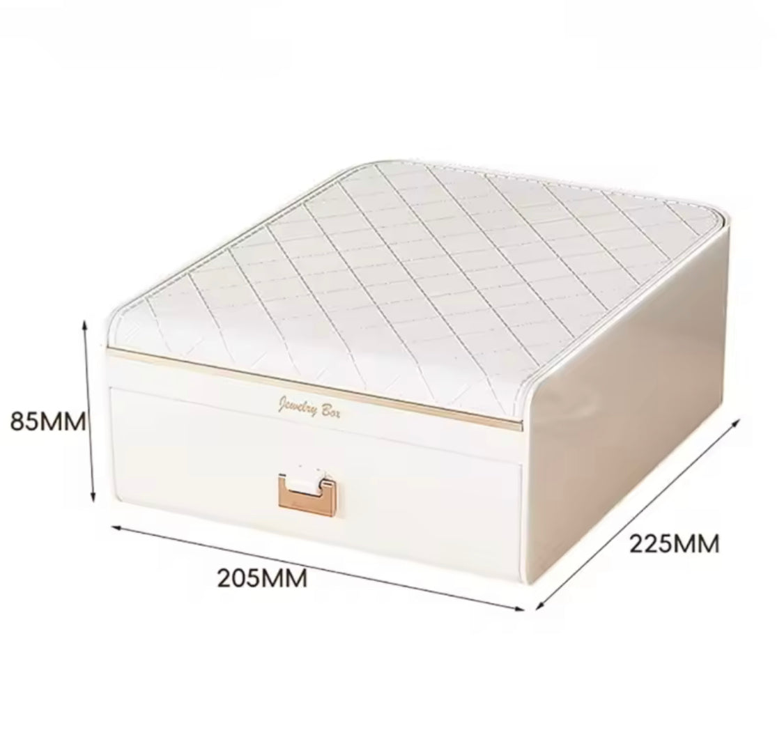Multi Compartment Jewelry Storage Box with Mirror, Vanity Jewelry Organizer with Drawer & Mirror, Double Layer Jewelry Storage Box