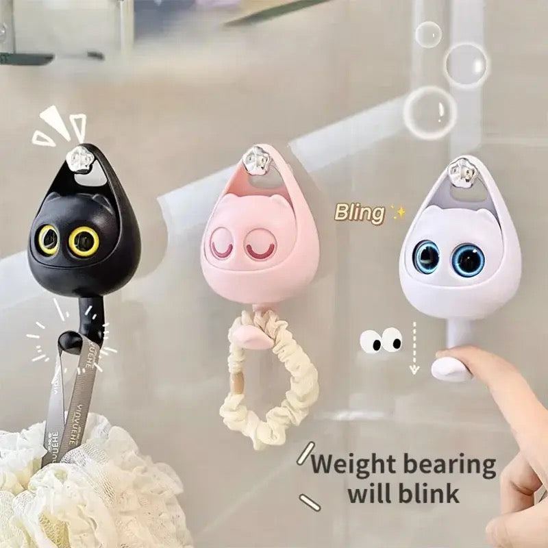 Cat Eye Wall Hook, Cute Cartoon Big Eyes Wall Hanger, Creative Cat Hook With Movable Eyes, Self Adhesive Hooks for Clothes Hat Scarf, Home Decoration Wall Shelf Hanger