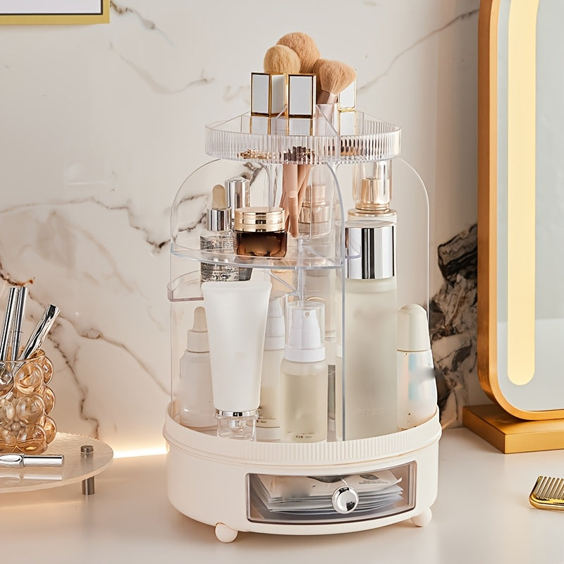 360° Rotating Cosmetics Organizer, Dust Proof Dressing Table Storage Rack, Cosmetics Drawer Organizer