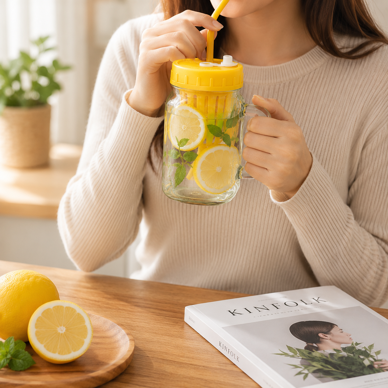 500ml Glass Sipper with Infuser, Leakproof Glass Infuser Mug with Straw, Glass Sipper Bottle, Glass Juice Cup with Handle