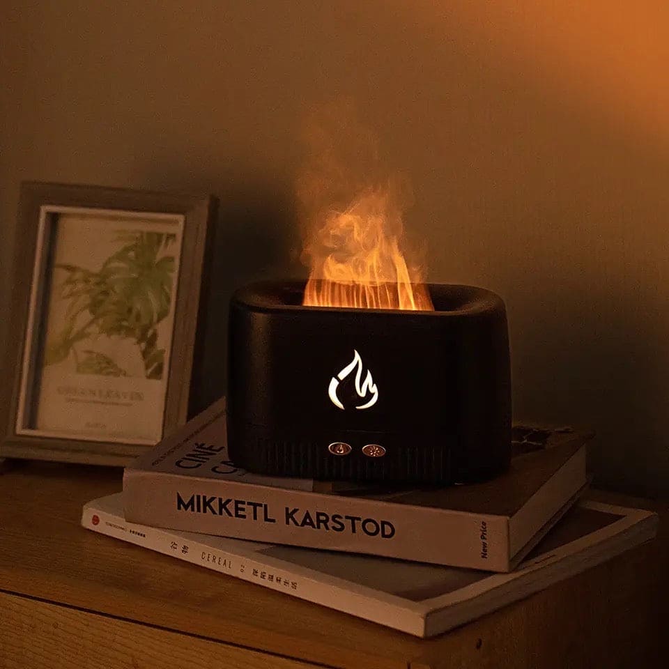 Flame Aroma Diffuser, Ultrasonic Cool Mist Maker Fogger, Oil Flame Lamp Difusor with Lights, Lighting Simulation Colorful Flame Fragrance Machine, Humidifier Ambients Flames Simulator