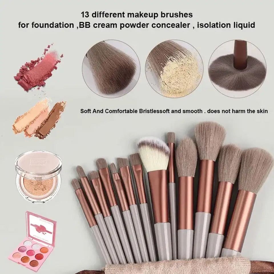 Set of 13 Spring Makeup Brush, Soft Fluffy Professional Kabuki Blend Shadow Makeup Brush, Foundation Blush Powder Eyeshadow Concealer Tools with Bag, Cosmetic Brush Pouch, Festival Beauty Cosmetic Tool, Premium Makeup Brush Set