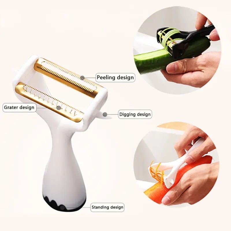 2 In 1 Sling Shot Peeler, Multifunctional Vegetable Fruit Peeler, Kitchen Cutter Cooking Tool, Spiral Slicer Food Chopper, Grater Cucumber Peeling Knife Cutting Machine, Stainless Steel Pendulum Blades Peeler