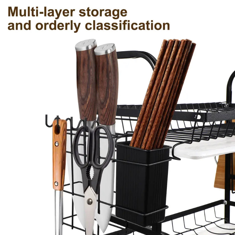 Tier Dish Drainer, Rack Kitchen Plate Cutlery Drying Holder With Drip Tray Glasses Holder, Drying Rack with Tray Chopstick Sink