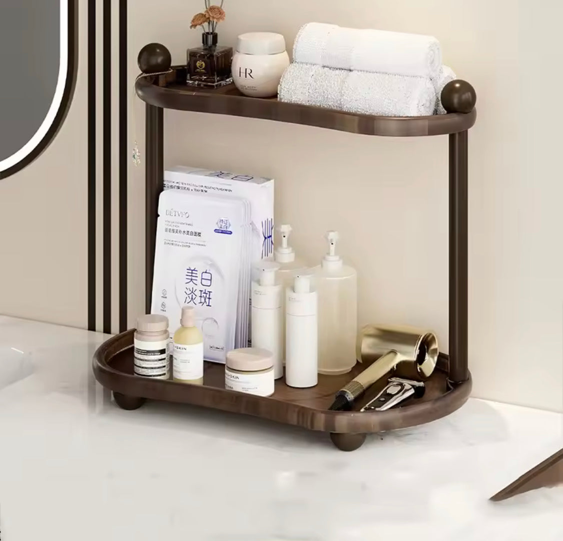 2 Tier Retro Storage Shelf, Space Saving Desktop Cosmetics Organizer, Bathroom Storage Rack