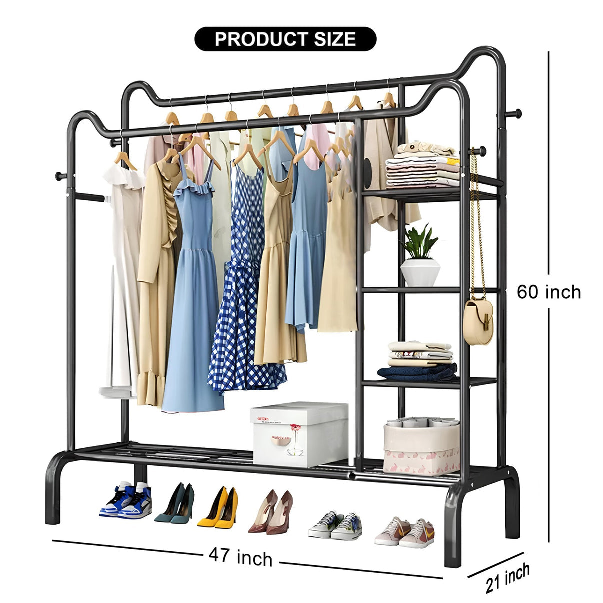 Space Saving Metal Clothes Stand, Multipurpose Coat Rack with Shoes Organizer, Household Shelf Living Room Clothes Storage Rack, Homlly Entryway Coat Rack with Shoes Organizer