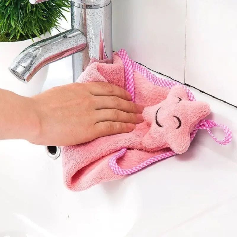 Star Kitchen Cleaning Towel, Microfiber Hanging Hand Towel, Cute Baby Towel, Bathing Towel For Children Kids Bathroom, Soft Hand Drying Towel, Coral Velvet Absorbent Cloth, Sink Towel with Loop, Hand Kitchen Towel Napkin with Ties
