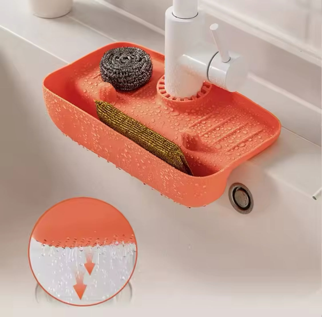 Silicone Sink Drain Faucet Rack, Non Slip Countertop Kitchen sponge rag, Soap Draining Rack