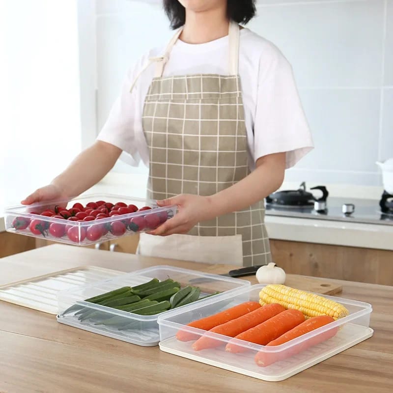 Plastic Food Storage Box With Lid, Refrigerator Organizer Box, Kitchen Dumpling Tray