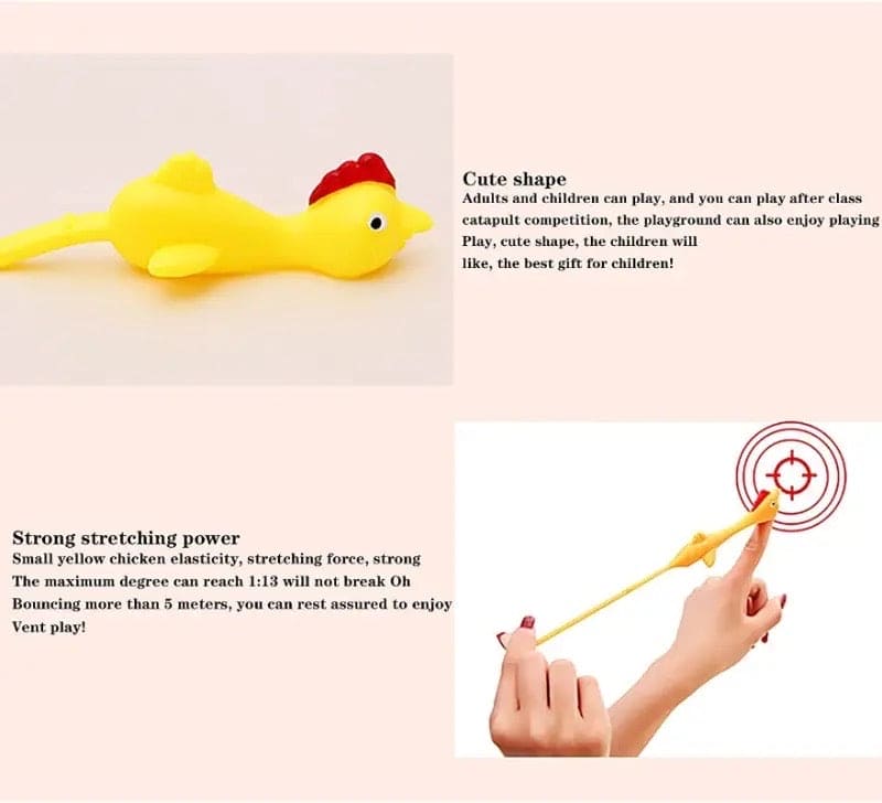 Set Of 5 Chick Toy, Crazy Flying Chicken, Bouncy Rubber Chicken, Slingshot Chicken Toy, Catapult Chicken Prank Toy, Elastic Flying Finger Birds, Sticky Decompression Toy