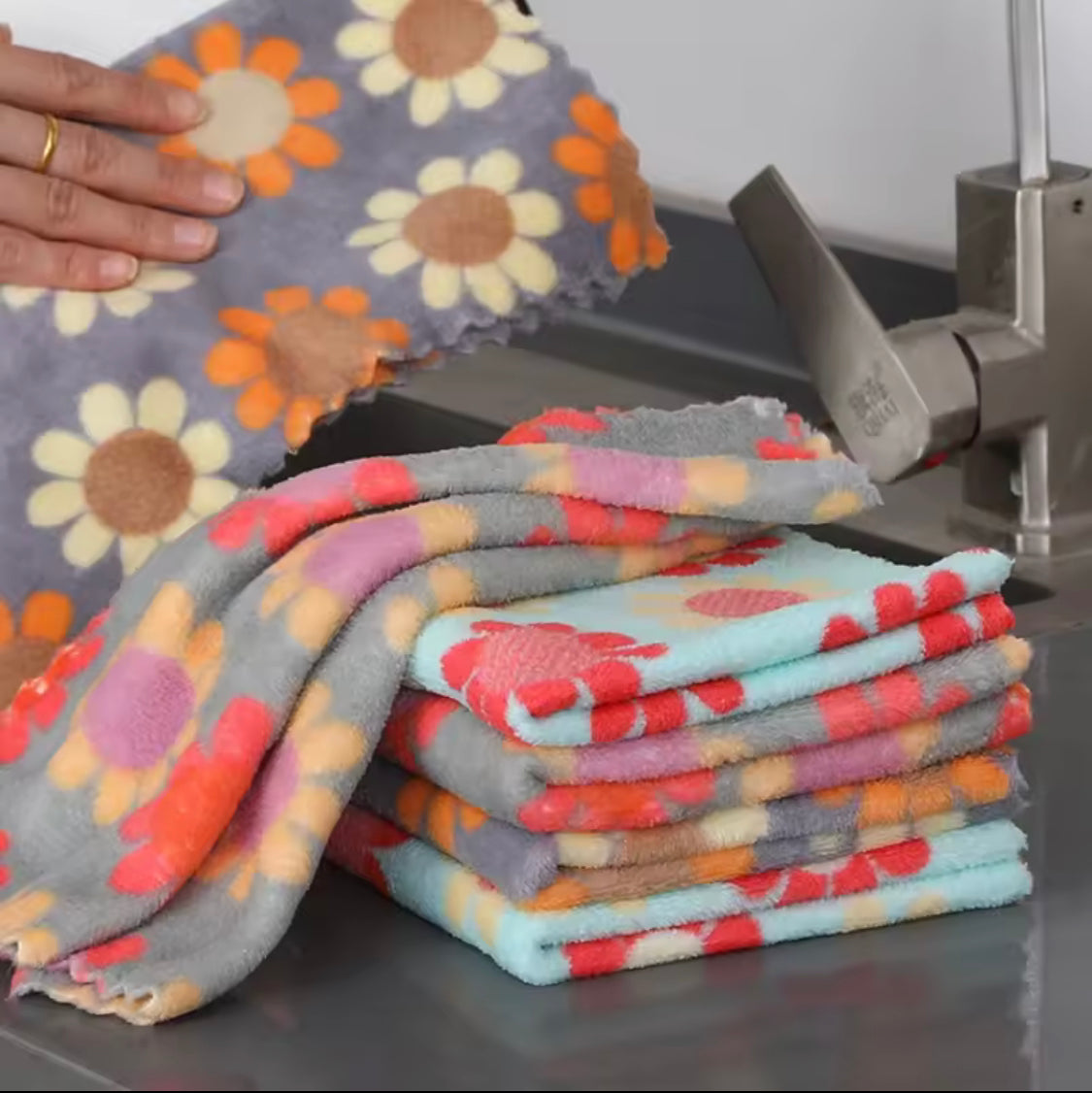 Set Of 5 Kitchen Cleaning Cloth, Soft Absorbent Dishcloth, Coral Fleece Wiping Towel Rags