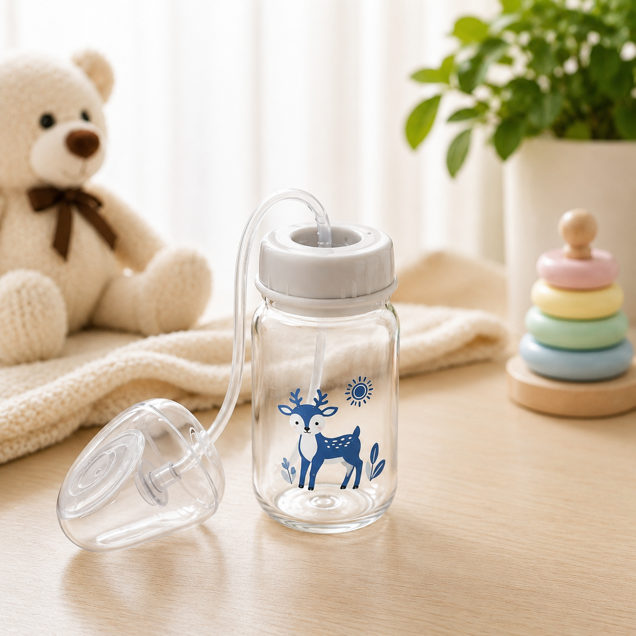 Hands Free Baby Feeding Bottle, Anti Colic BPA Free Nursing Bottle with Silicone Tube, Self Feeding Baby Milk Bottle
